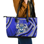Bulldogs Rugby Mascot Leather Tote Bag Fierce Athlete Graphic in Sports Style