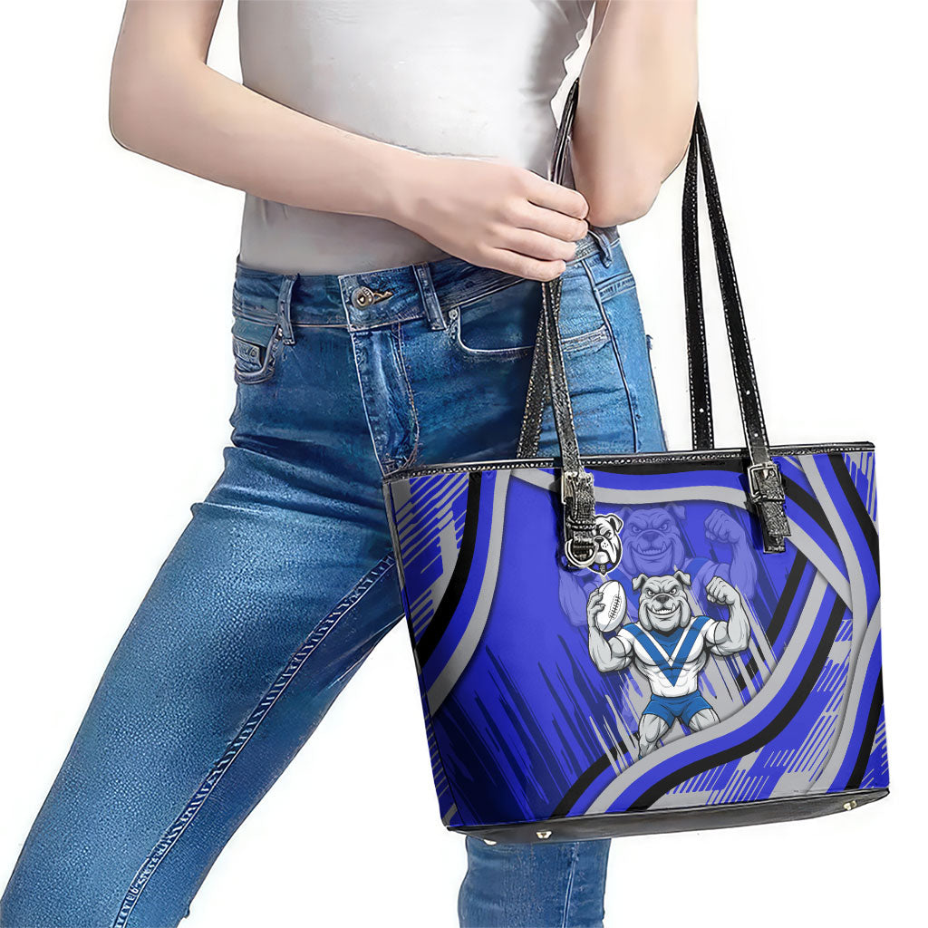 Bulldogs Rugby Mascot Leather Tote Bag Fierce Athlete Graphic in Sports Style