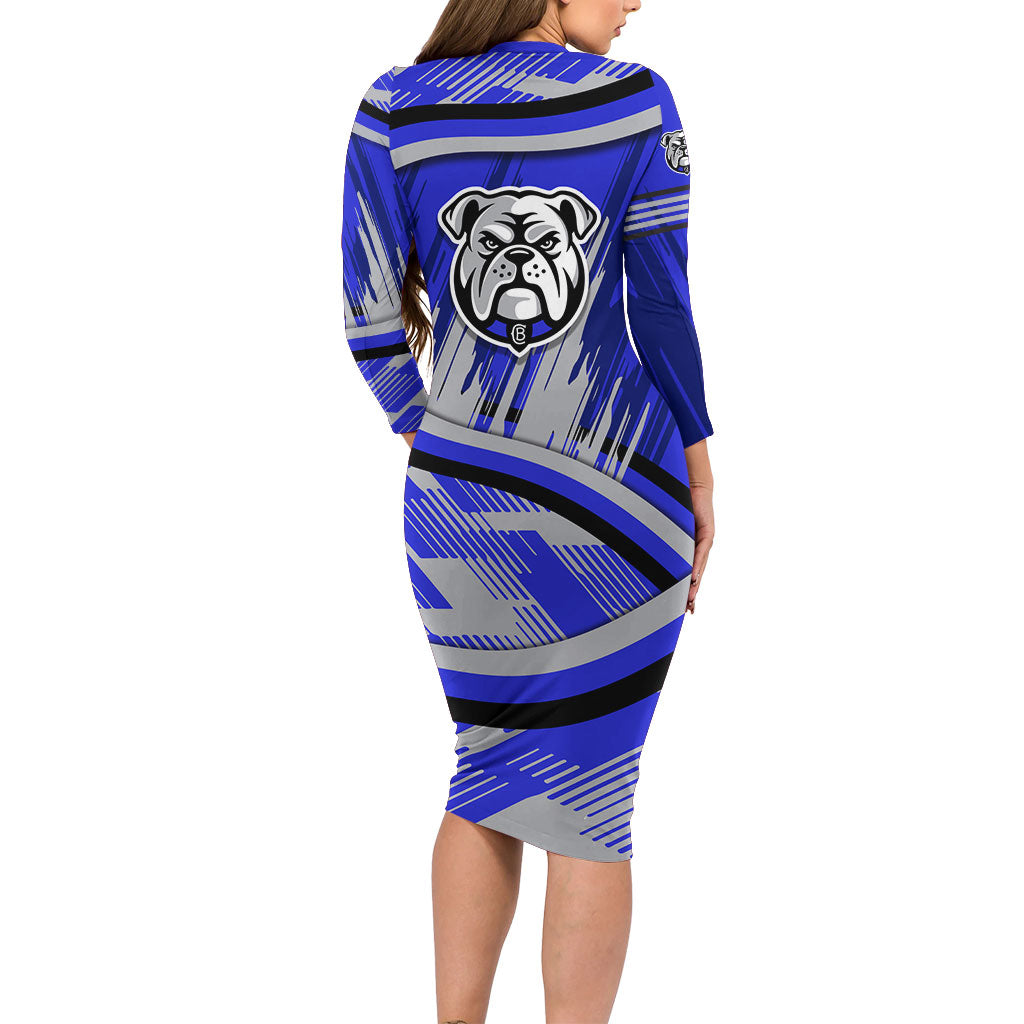 Bulldogs Rugby Mascot Long Sleeve Bodycon Dress Fierce Athlete Graphic in Sports Style