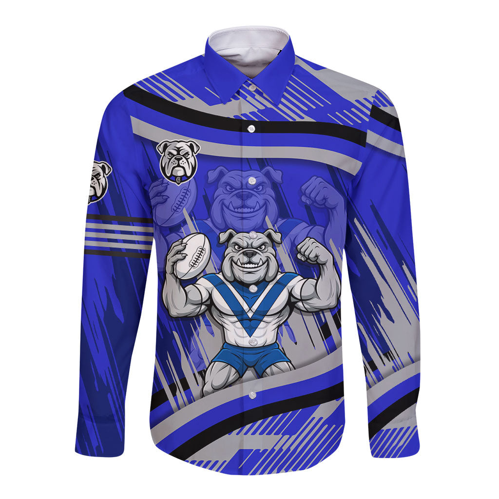 Bulldogs Rugby Mascot Long Sleeve Button Shirt Fierce Athlete Graphic in Sports Style