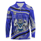 Bulldogs Rugby Mascot Long Sleeve Polo Shirt Fierce Athlete Graphic in Sports Style