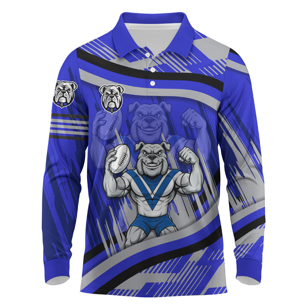 Bulldogs Rugby Mascot Long Sleeve Polo Shirt Fierce Athlete Graphic in Sports Style