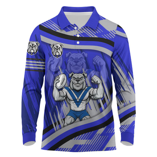 Bulldogs Rugby Mascot Long Sleeve Polo Shirt Fierce Athlete Graphic in Sports Style