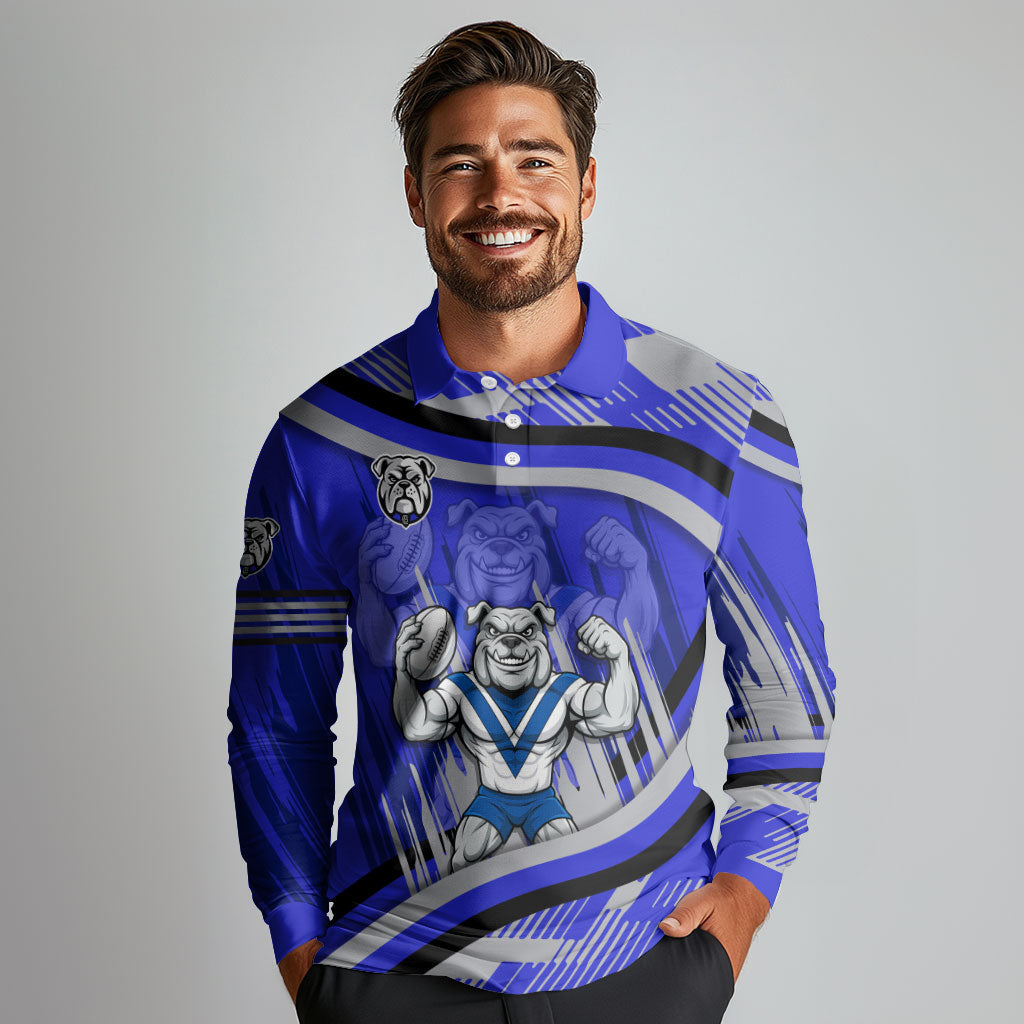 Bulldogs Rugby Mascot Long Sleeve Polo Shirt Fierce Athlete Graphic in Sports Style
