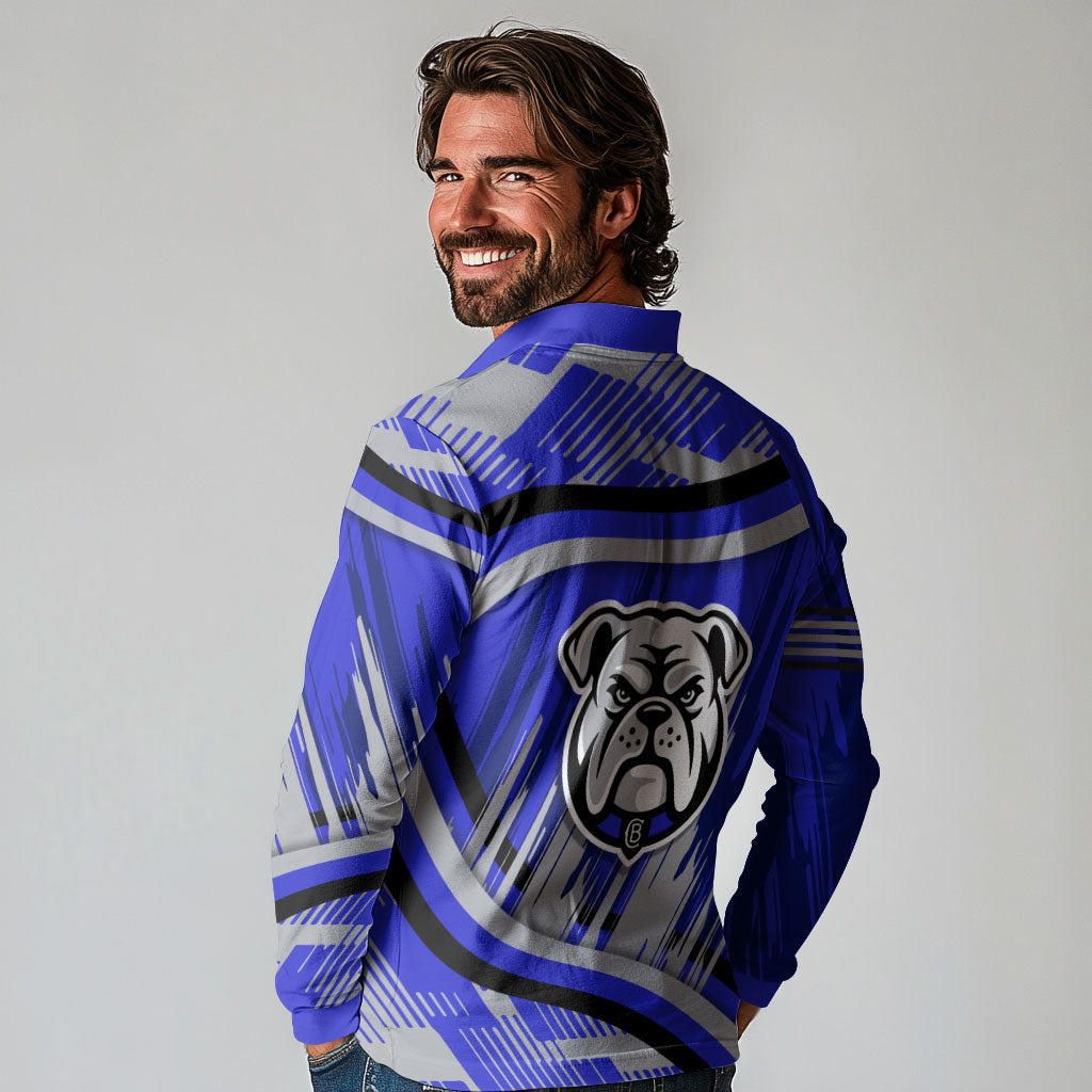 Bulldogs Rugby Mascot Long Sleeve Polo Shirt Fierce Athlete Graphic in Sports Style