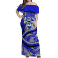 Bulldogs Rugby Mascot Off Shoulder Maxi Dress Fierce Athlete Graphic in Sports Style