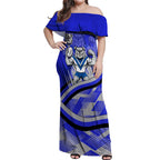 Bulldogs Rugby Mascot Off Shoulder Maxi Dress Fierce Athlete Graphic in Sports Style