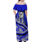 Bulldogs Rugby Mascot Off Shoulder Maxi Dress Fierce Athlete Graphic in Sports Style