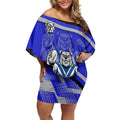 Bulldogs Rugby Mascot Off Shoulder Short Dress Fierce Athlete Graphic in Sports Style