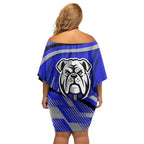 Bulldogs Rugby Mascot Off Shoulder Short Dress Fierce Athlete Graphic in Sports Style