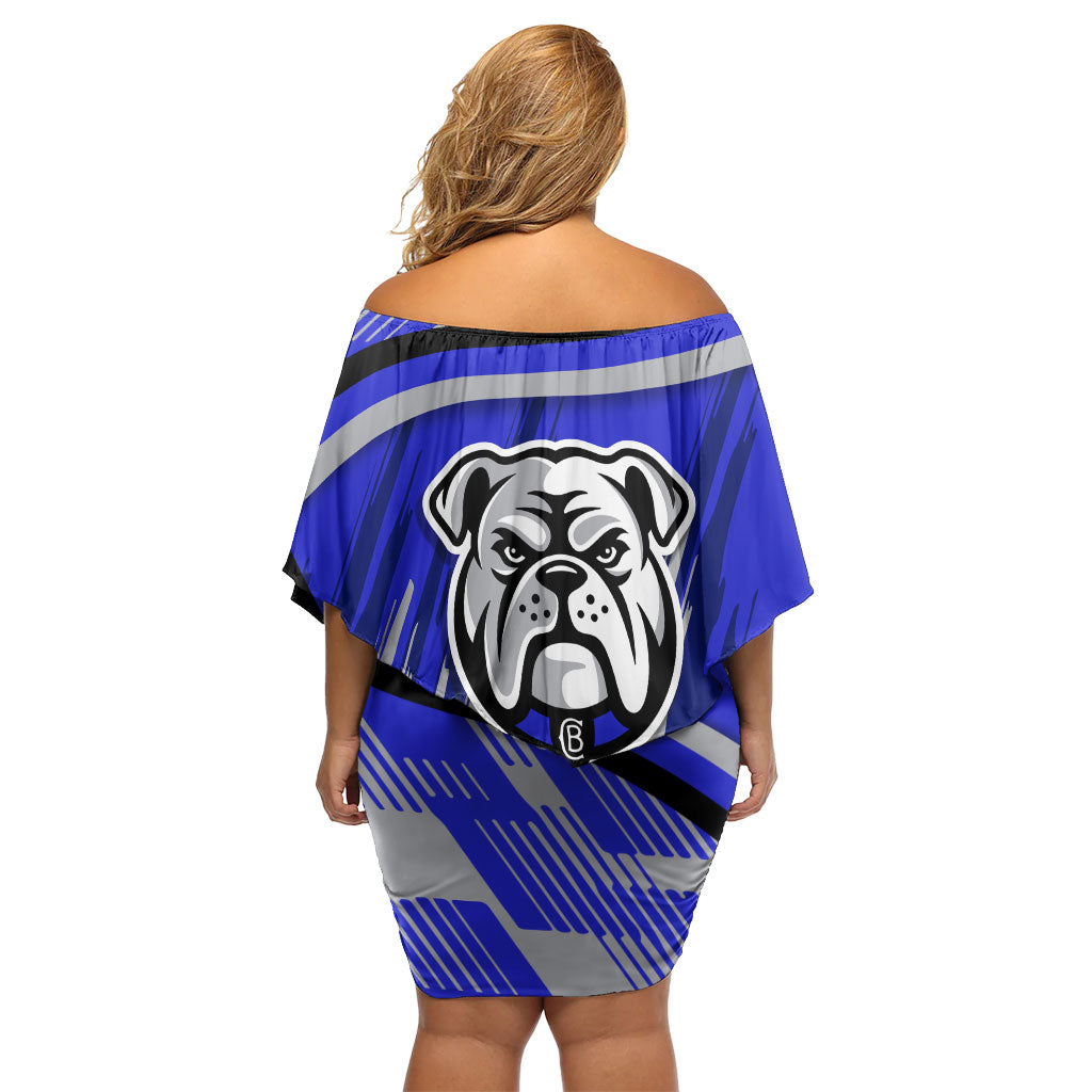 Bulldogs Rugby Mascot Off Shoulder Short Dress Fierce Athlete Graphic in Sports Style