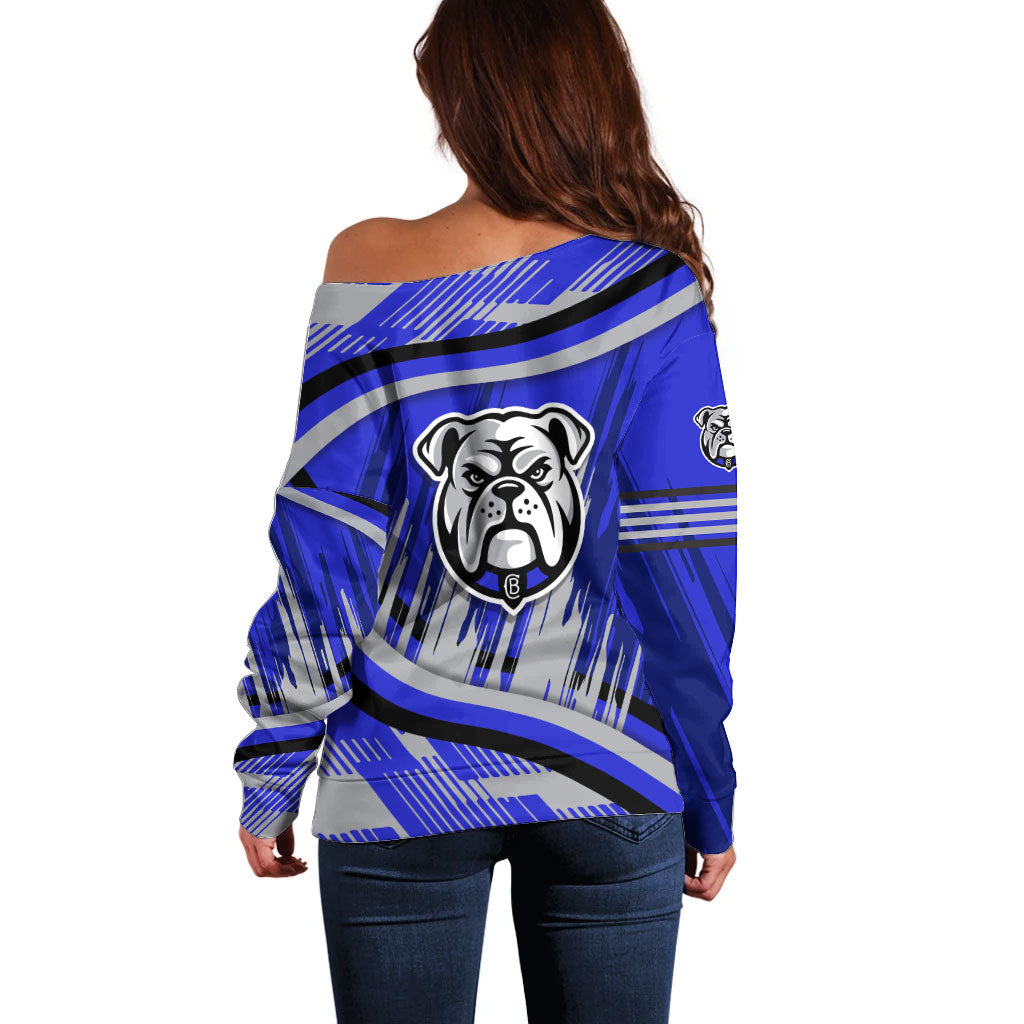 Bulldogs Rugby Mascot Off Shoulder Sweater Fierce Athlete Graphic in Sports Style