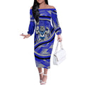 Bulldogs Rugby Mascot Off The Shoulder Long Sleeve Dress Fierce Athlete Graphic in Sports Style