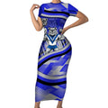 Bulldogs Rugby Mascot Short Sleeve Bodycon Dress Fierce Athlete Graphic in Sports Style