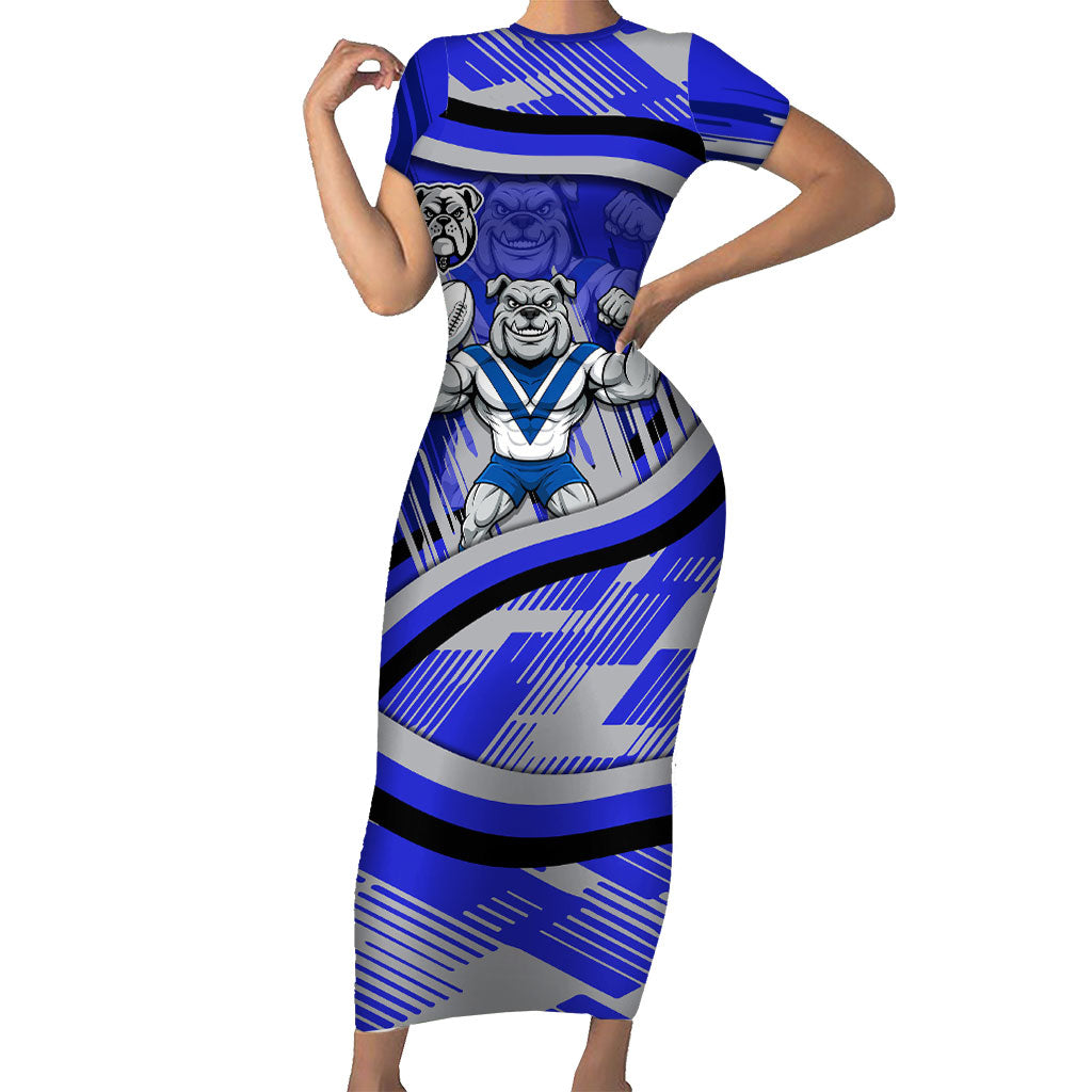 Bulldogs Rugby Mascot Short Sleeve Bodycon Dress Fierce Athlete Graphic in Sports Style