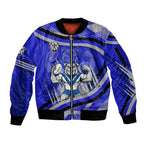 Bulldogs Rugby Mascot Sleeve Zip Bomber Jacket Fierce Athlete Graphic in Sports Style