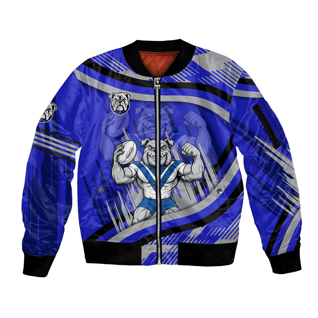 Bulldogs Rugby Mascot Sleeve Zip Bomber Jacket Fierce Athlete Graphic in Sports Style