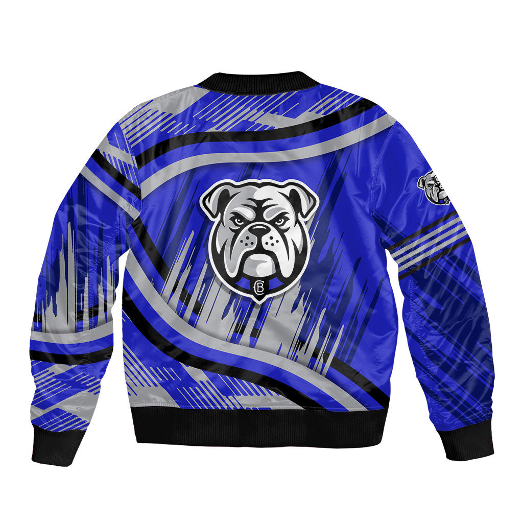 Bulldogs Rugby Mascot Sleeve Zip Bomber Jacket Fierce Athlete Graphic in Sports Style