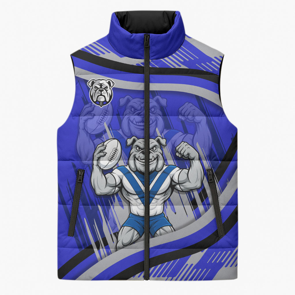 Bulldogs Rugby Mascot Sleeveless Puffer Jacket Fierce Athlete Graphic in Sports Style
