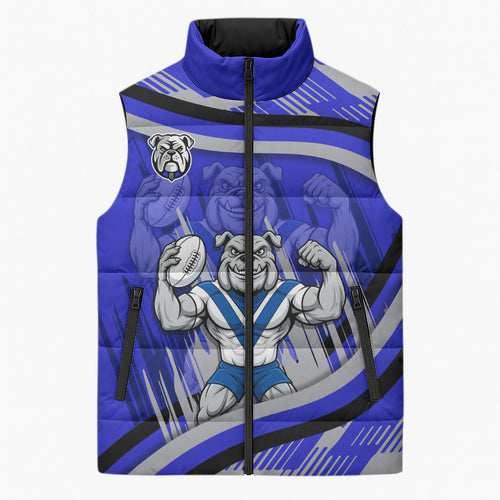 Bulldogs Rugby Mascot Sleeveless Puffer Jacket Fierce Athlete Graphic in Sports Style