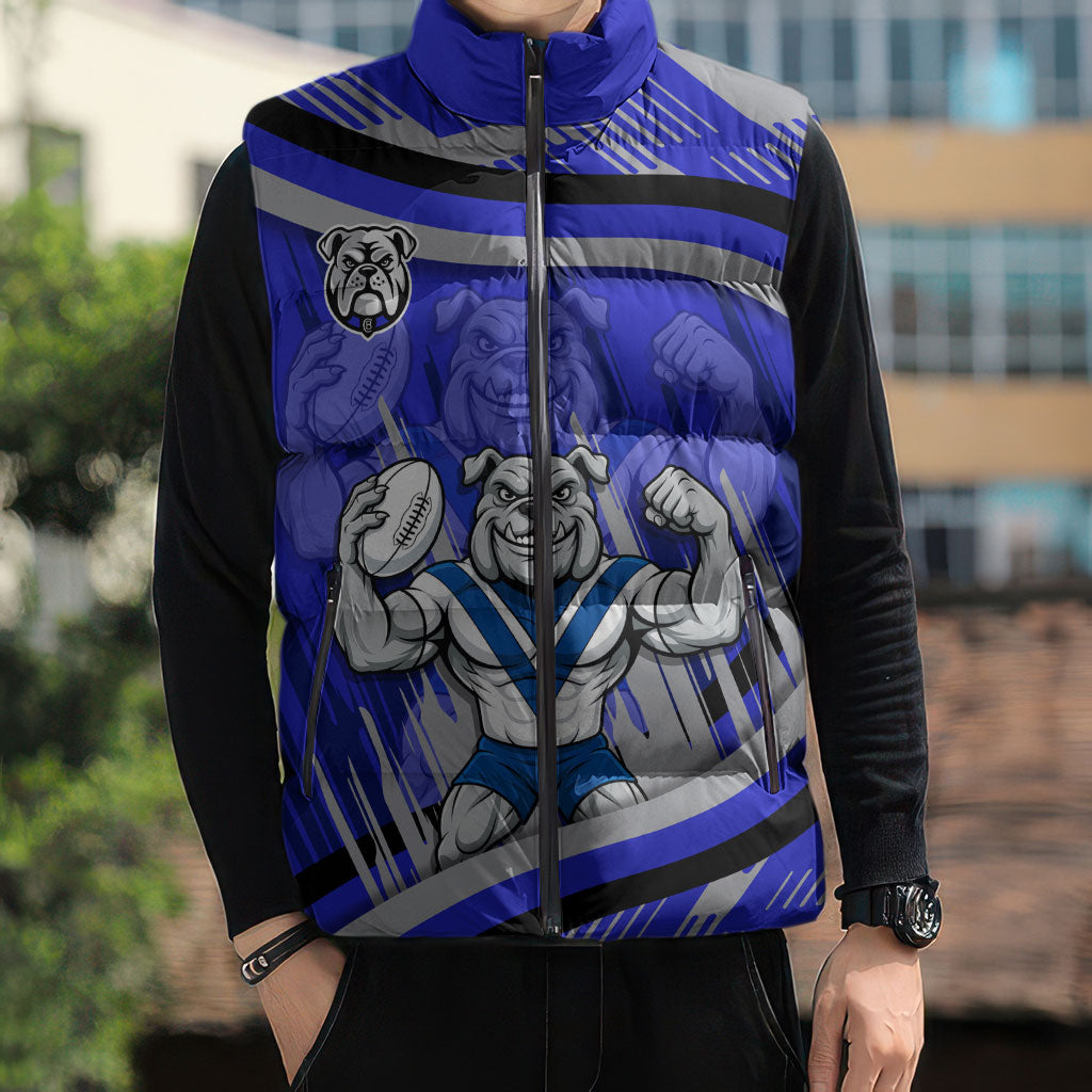 Bulldogs Rugby Mascot Sleeveless Puffer Jacket Fierce Athlete Graphic in Sports Style