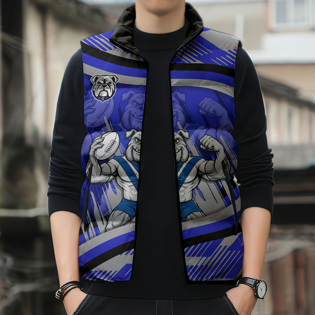 Bulldogs Rugby Mascot Sleeveless Puffer Jacket Fierce Athlete Graphic in Sports Style
