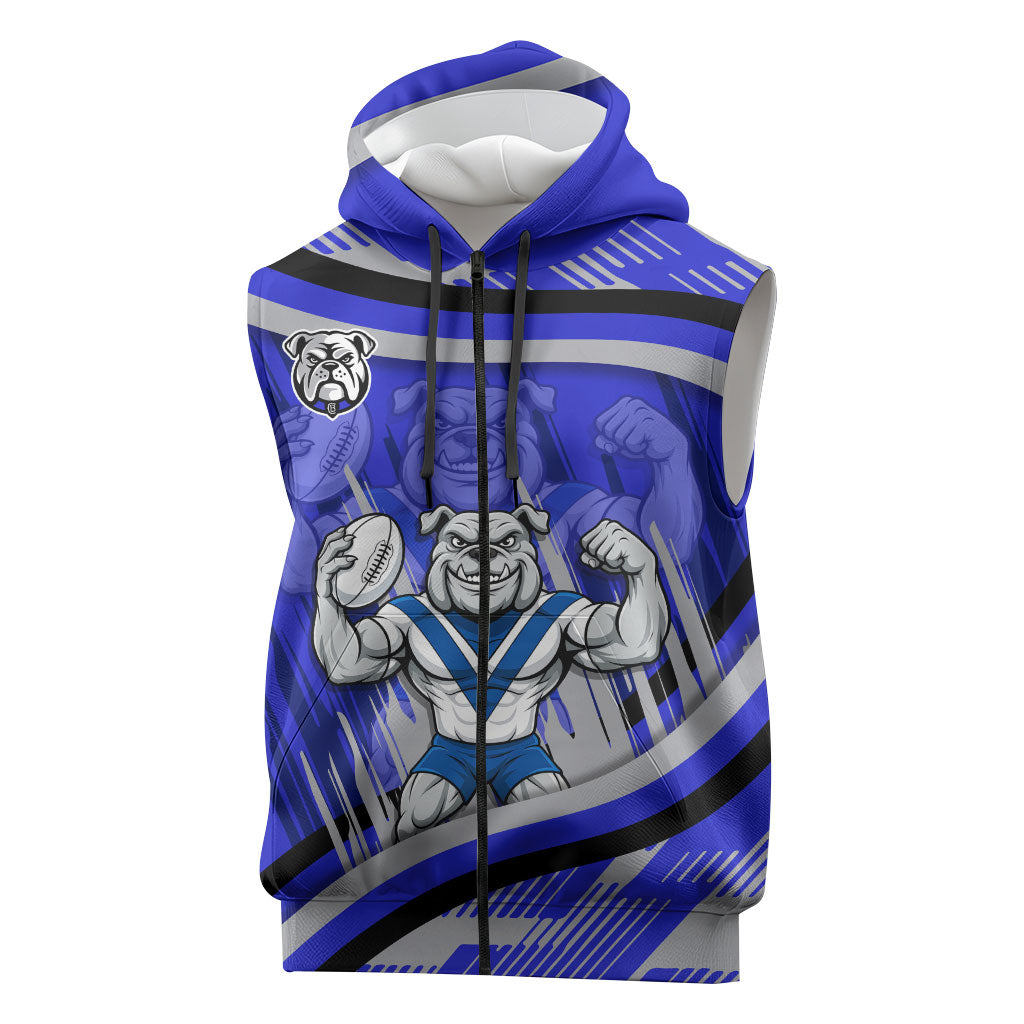 Bulldogs Rugby Mascot Sleeveless Zip Hoodie Fierce Athlete Graphic in Sports Style