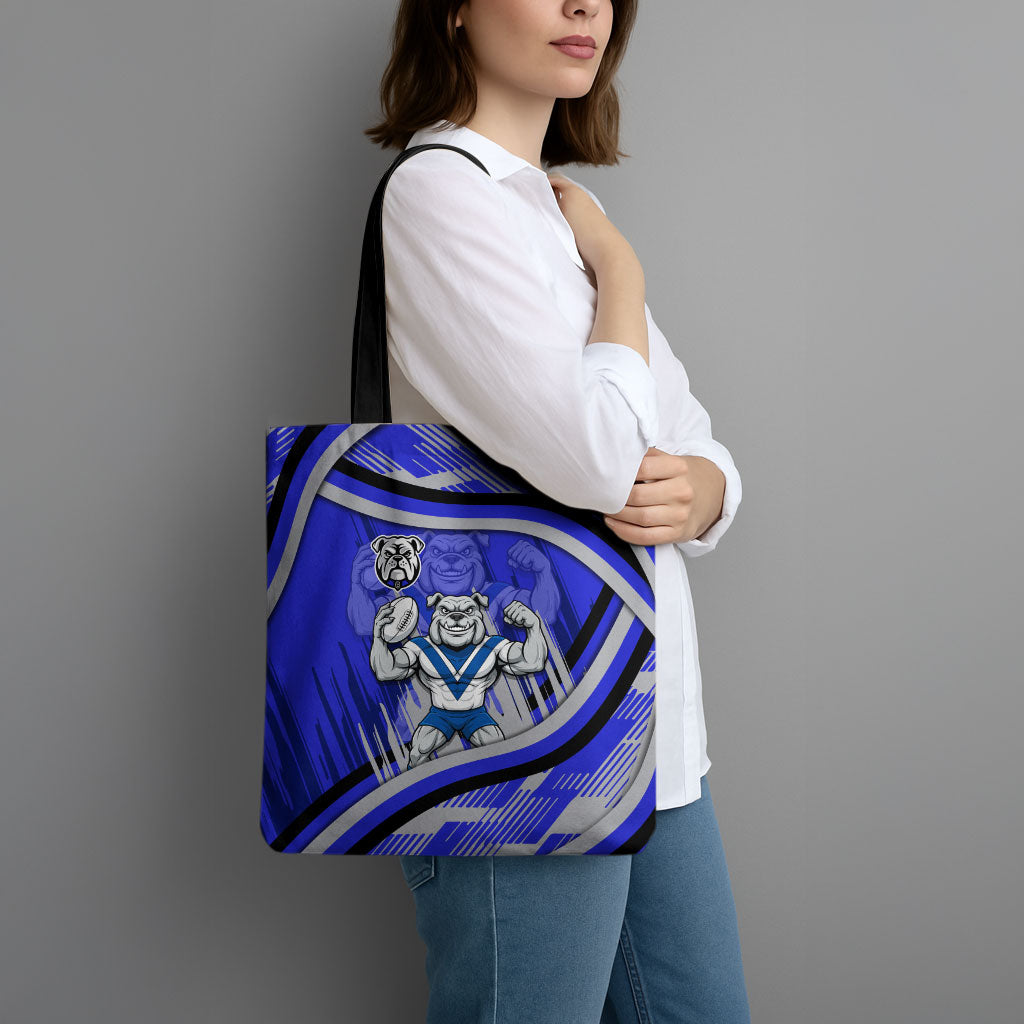 Bulldogs Rugby Mascot Tote Bag Fierce Athlete Graphic in Sports Style