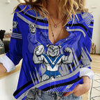 Bulldogs Rugby Mascot Women Casual Shirt Fierce Athlete Graphic in Sports Style