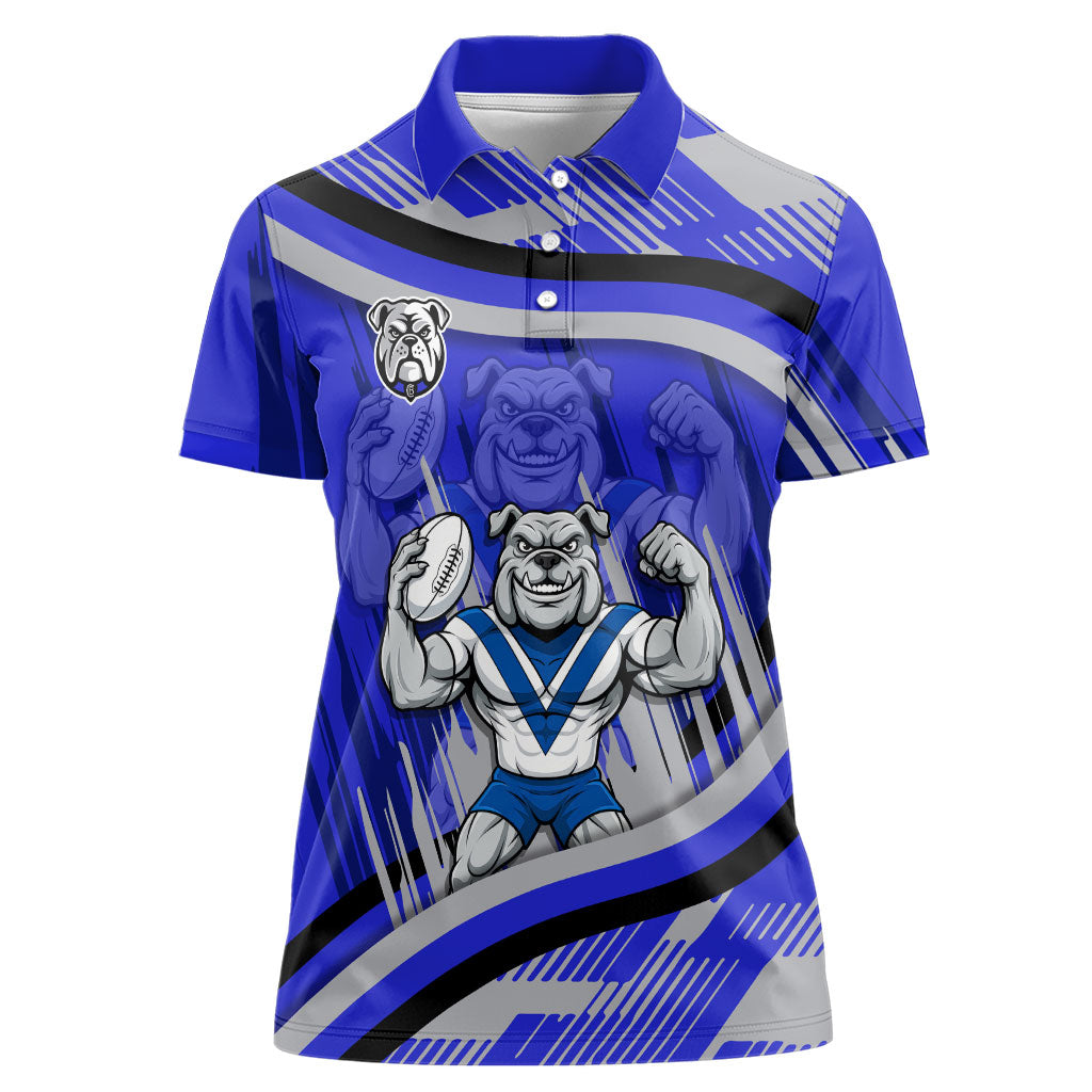Bulldogs Rugby Mascot Women Polo Shirt Fierce Athlete Graphic in Sports Style