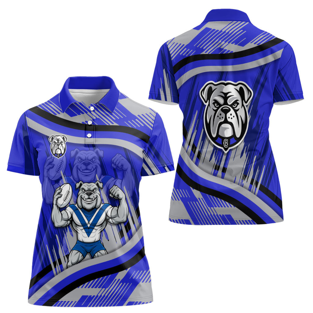 Bulldogs Rugby Mascot Women Polo Shirt Fierce Athlete Graphic in Sports Style