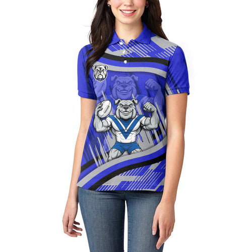 Bulldogs Rugby Mascot Women Polo Shirt Fierce Athlete Graphic in Sports Style