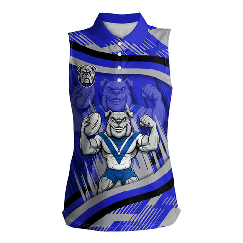 Bulldogs Rugby Mascot Women Sleeveless Polo Shirt Fierce Athlete Graphic in Sports Style
