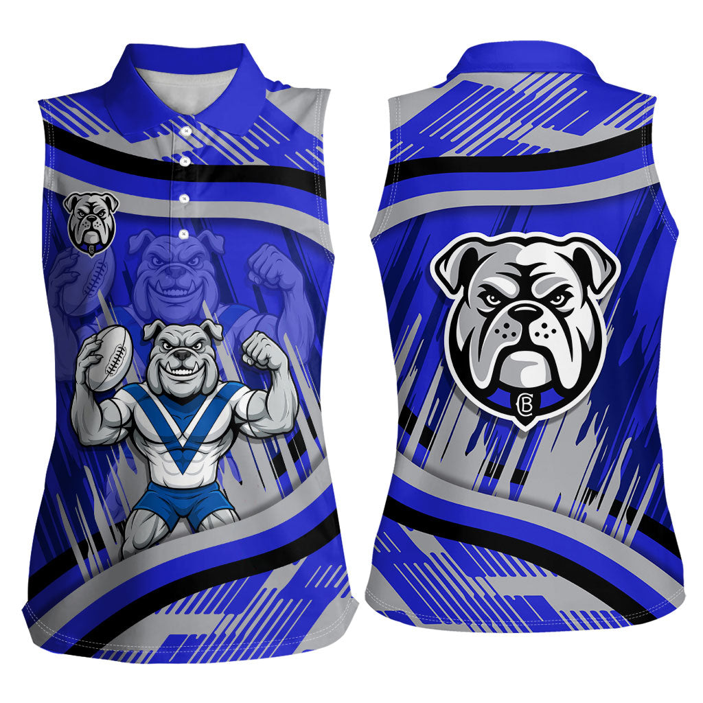Bulldogs Rugby Mascot Women Sleeveless Polo Shirt Fierce Athlete Graphic in Sports Style