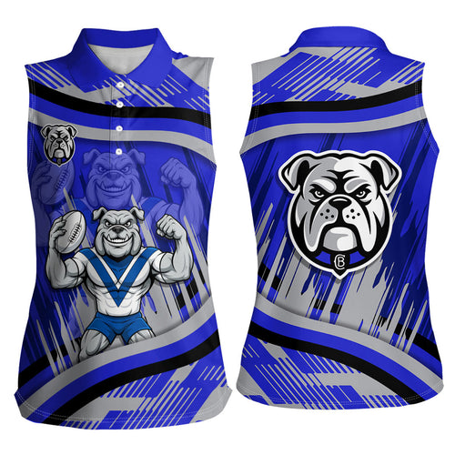 Bulldogs Rugby Mascot Women Sleeveless Polo Shirt Fierce Athlete Graphic in Sports Style