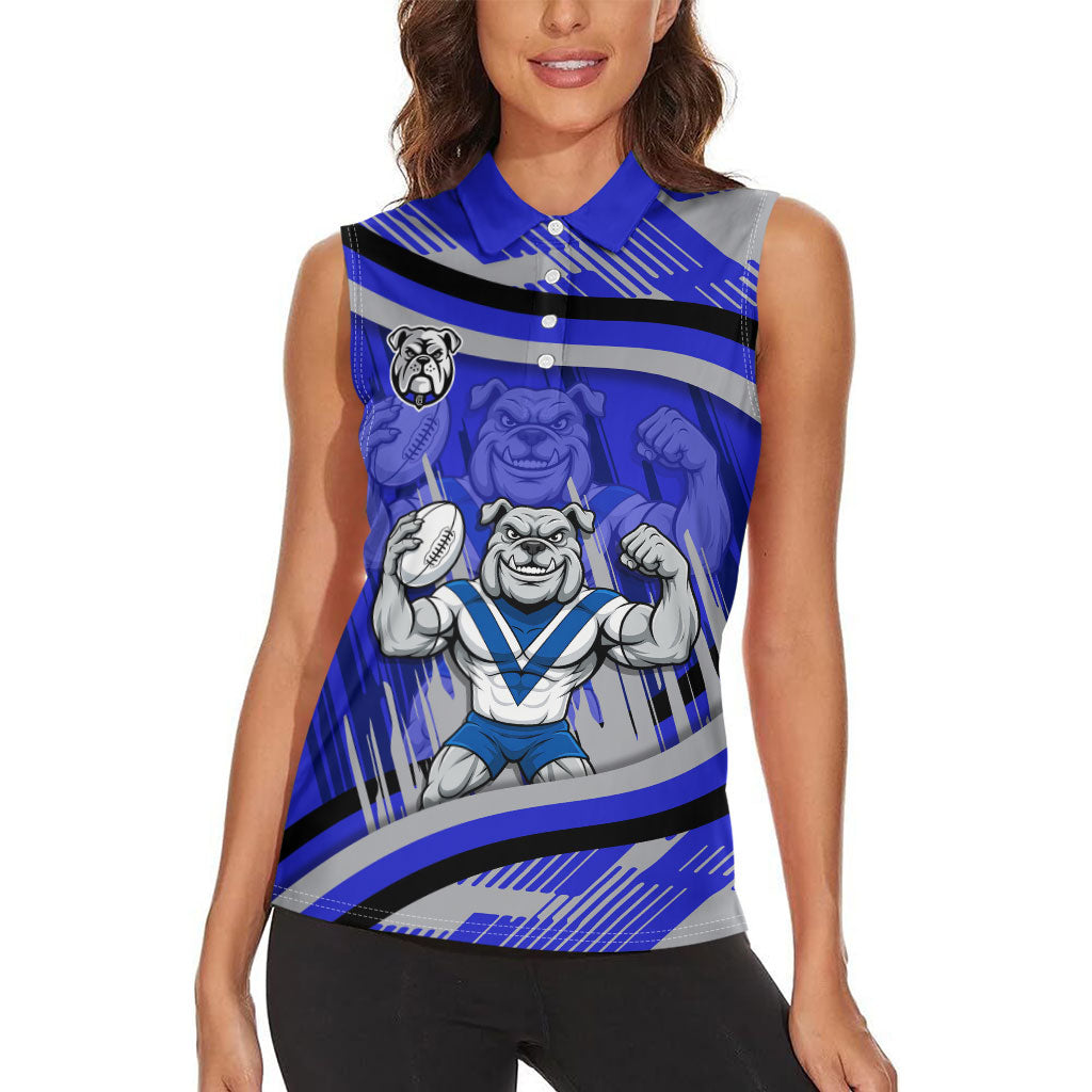 Bulldogs Rugby Mascot Women Sleeveless Polo Shirt Fierce Athlete Graphic in Sports Style