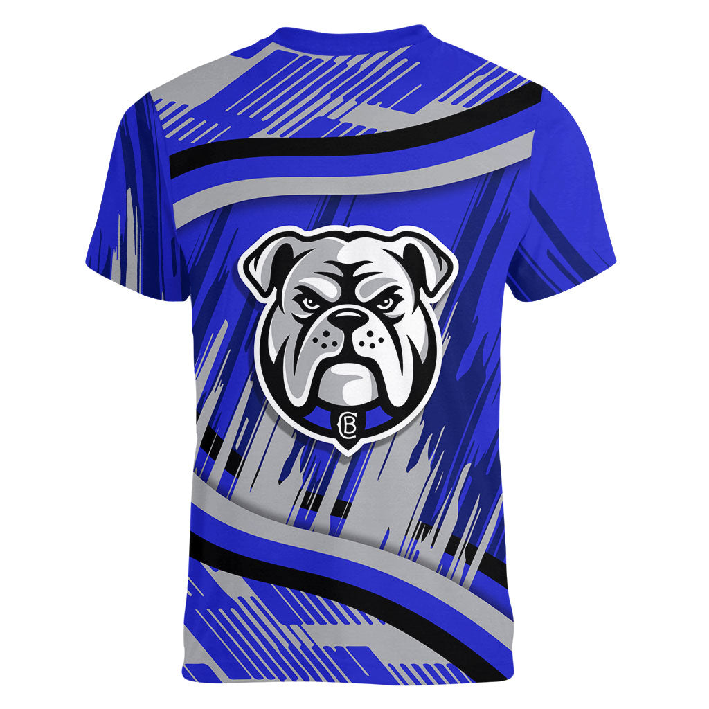Bulldogs Rugby Mascot Women V-Neck T-Shirt Fierce Athlete Graphic in Sports Style