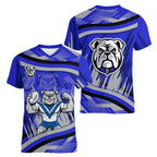 Bulldogs Rugby Mascot Women V-Neck T-Shirt Fierce Athlete Graphic in Sports Style