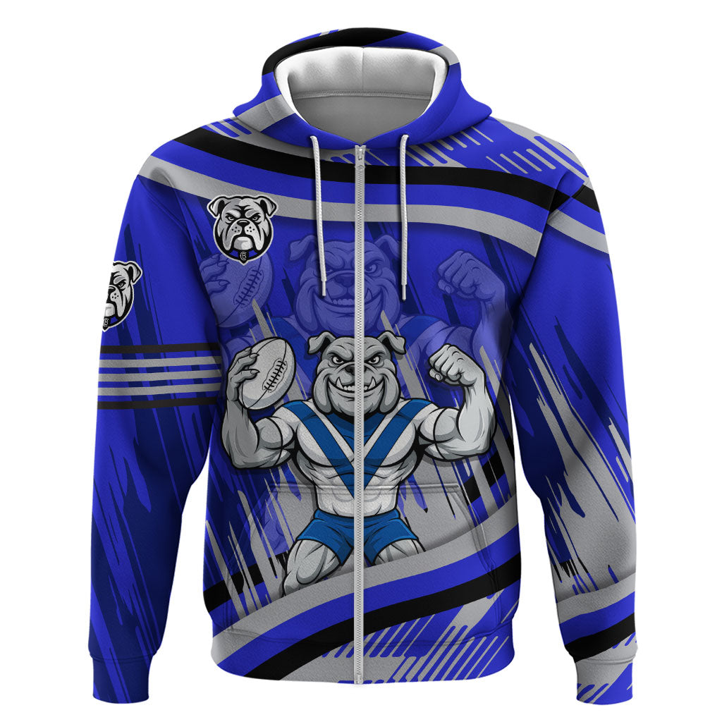 Bulldogs Rugby Mascot Zip Hoodie Fierce Athlete Graphic in Sports Style