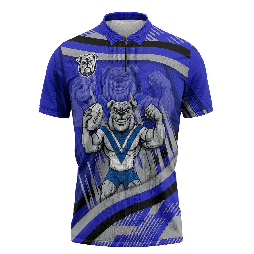 Bulldogs Rugby Mascot Zipper Polo Shirt Fierce Athlete Graphic in Sports Style