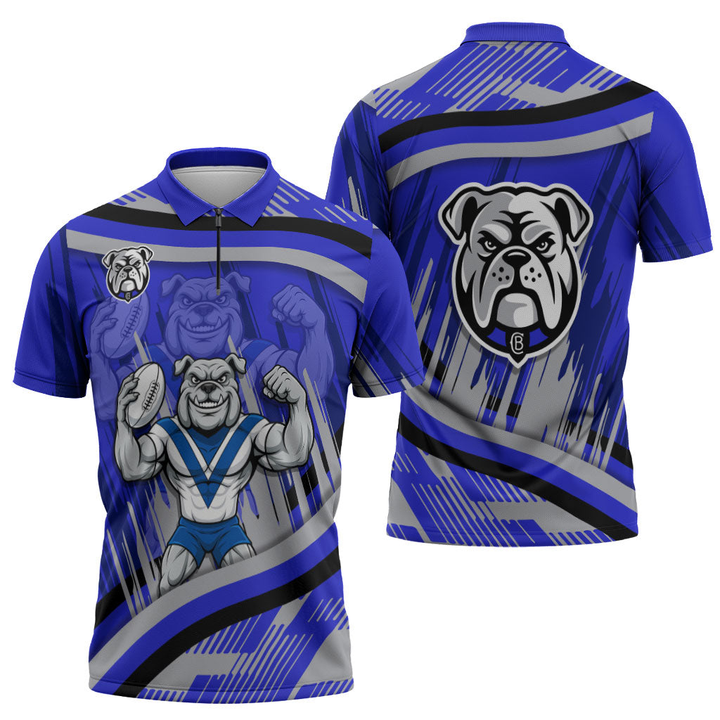 Bulldogs Rugby Mascot Zipper Polo Shirt Fierce Athlete Graphic in Sports Style