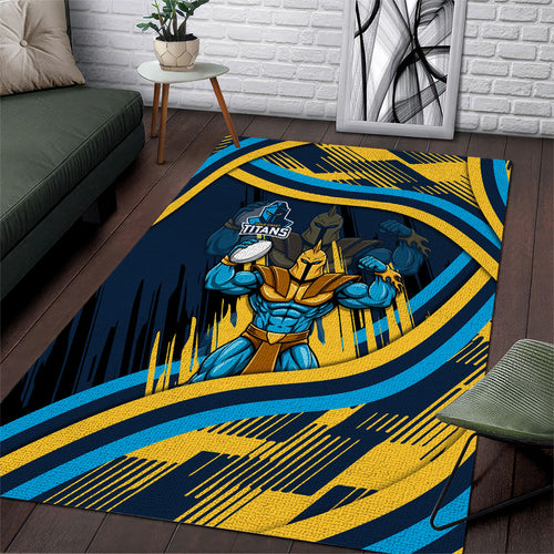 Titans Rugby Mascot Area Rug Fierce Athlete Graphic in Sports Style