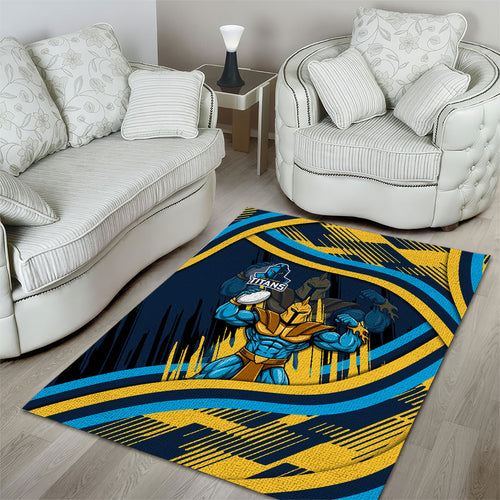 Titans Rugby Mascot Area Rug Fierce Athlete Graphic in Sports Style