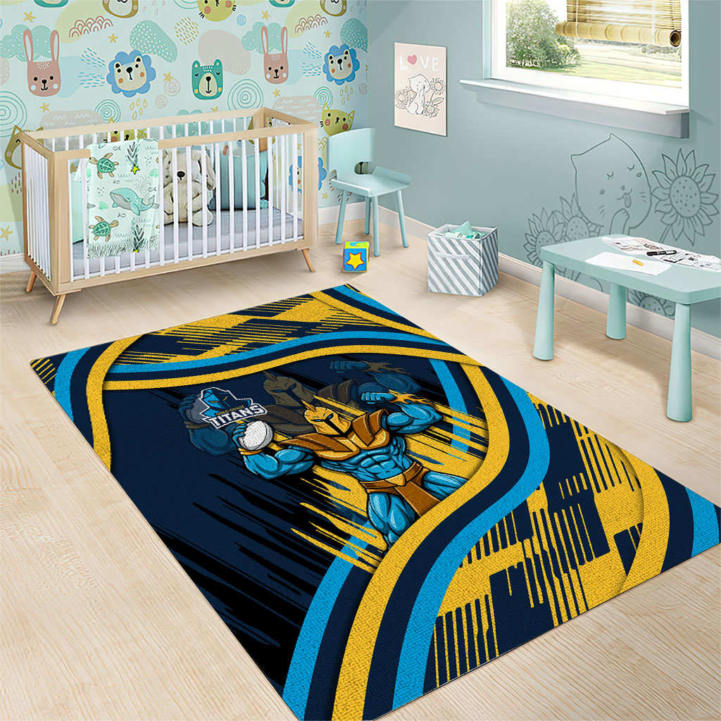 Titans Rugby Mascot Area Rug Fierce Athlete Graphic in Sports Style
