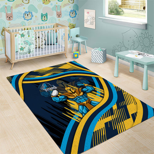 Titans Rugby Mascot Area Rug Fierce Athlete Graphic in Sports Style