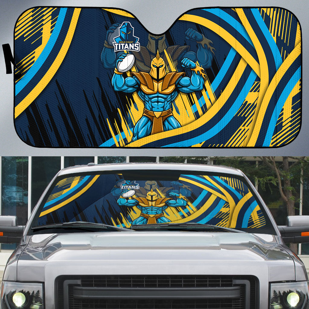 Titans Rugby Mascot Auto Sun Shade Fierce Athlete Graphic in Sports Style