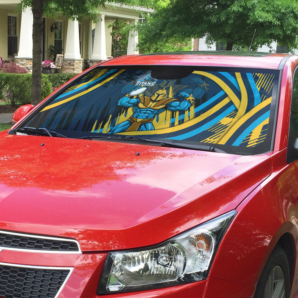 Titans Rugby Mascot Auto Sun Shade Fierce Athlete Graphic in Sports Style