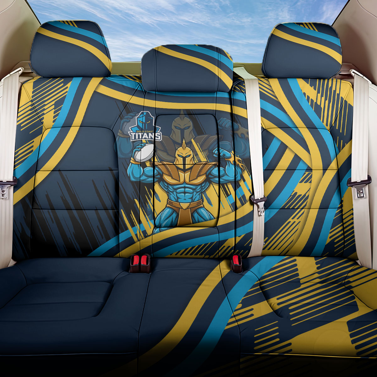 Titans Rugby Mascot Back Car Seat Cover Fierce Athlete Graphic in Sports Style