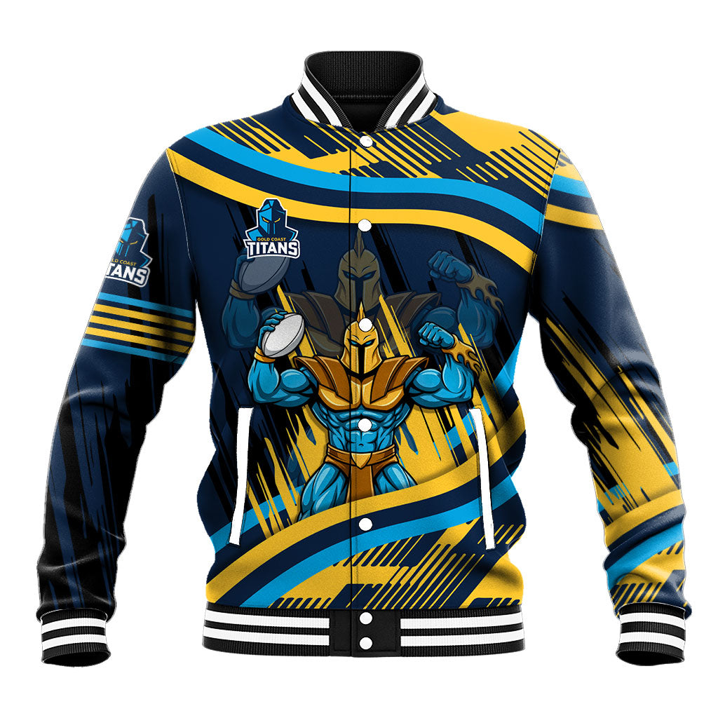 Titans Rugby Mascot Baseball Jacket Fierce Athlete Graphic in Sports Style