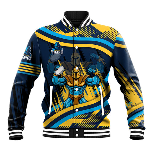 Titans Rugby Mascot Baseball Jacket Fierce Athlete Graphic in Sports Style